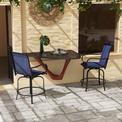 Outsunny Outdoor Bar Stools Set of 2, 360° Swivel Bar Height Chairs, 26.8" x 29.5" x 48.4", Navy Blue