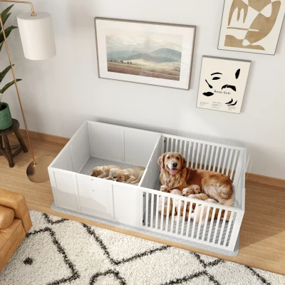 PawHut 65" Dog Whelping Box with Waterproof Pee Pad, Adjustable Door
