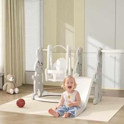 Qaba 4-in-1 Toddler Slide & Swing Playset with Climber, Gray