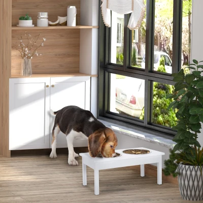 PawHut 23" Wooden Elevated Dog Feeding Station, White