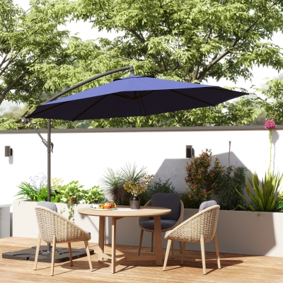 Outsunny 9.6ft Offset Patio Umbrella Garden Hanging Parasol Banana Cantilever Umbrella with Base, Crank, Navy Blue