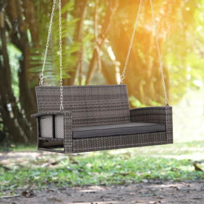 Outsunny 2-Person Wicker Hanging Swing Bench, Gray