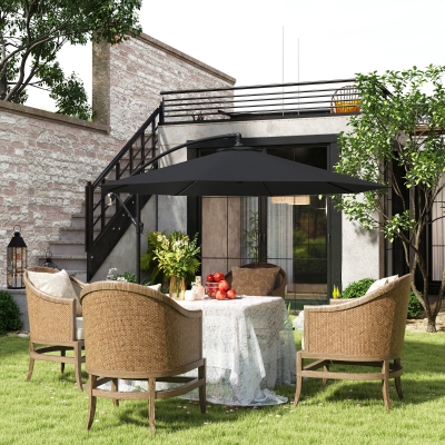 Outsunny 9.7ft Offset Patio Umbrella Garden Hanging Parasol Banana Cantilever Umbrella with Base, Crank, Black