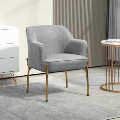 HOMCOM Fabric Armchair, Modern Accent Chair with Metal Legs for Living Room, Bedroom, Home Office, Grey