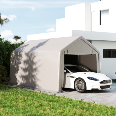 Outsunny Heavy Duty Carport, 10 x 17 ft Portable Garage with Roll-up Zipper Door for Motorcycle Garden Storage, Grey