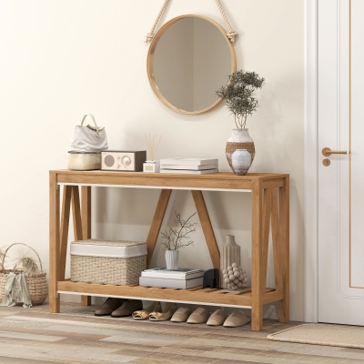HOMCOM 52" Console Table, Farmhouse Narrow Entryway Table with Storage Shelf, Rustic Sofa Table with Anti-tipper for Living Room and Hallway, Brown
