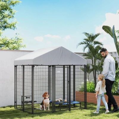 PawHut 6' x 4' Outdoor Dog Kennel with Roof & Lock, Silver