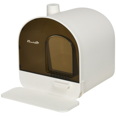 PawHut Cat Litter Box with Lid, Removable Tray, Scoop, Filter, White