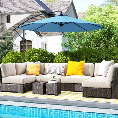 Outsunny 10' Cantilever Patio Umbrella w/ UV Protection & Base, Blue