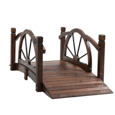 Outsunny Wooden Garden Bridge, Decorative Arc Footbridge with Safety Guardrail