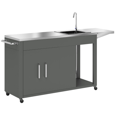 Outsunny Outdoor Grill Cart with Sink, Cabinet & Wheels, Dark Gray