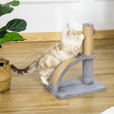 PawHut 17" Small Cat Tree with Jute Scratching Post, Curved Scratching Board, Dangling Ball with Bell, Grey
