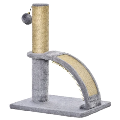 PawHut 17" Small Cat Tree with Jute Scratching Post, Curved Scratching Board, Dangling Ball with Bell, Grey