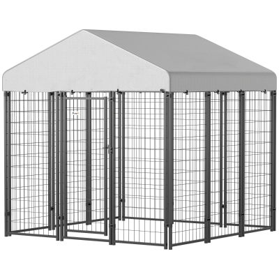 PawHut 6' x 6' Outdoor Dog Kennel with Roof & Lock, Silver