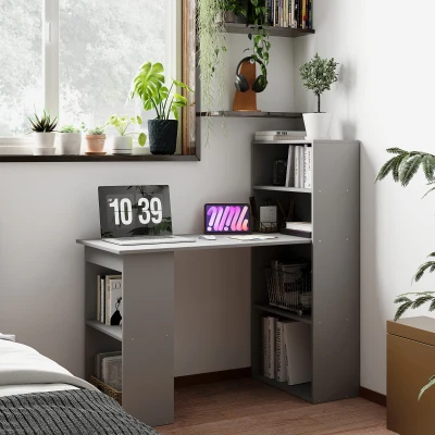 HOMCOM Compact Computer Desk with 6-Tier Shelves, Gray