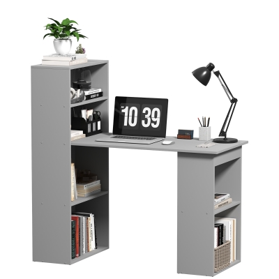 HOMCOM Compact Computer Desk with 6-Tier Shelves, Gray