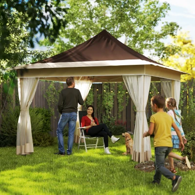 Outsunny 12' x 12' Pop Up Canopy Tent with Mesh Netting, Brown