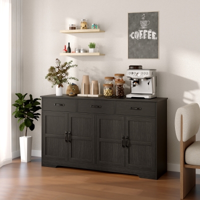 HOMCOM Sideboard Buffet Cabinet with Storage, Modern Coffee Bar Cabinet with 3 Drawers and Adjustable Shelves, Distressed Black