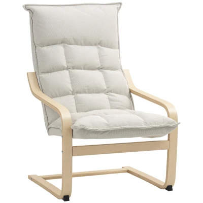 HOMCOM Modern Armchair, Upholstered Accent Chair with Curved Leg and Arm, Leisure Lounge Chair for Living Room, Cream White