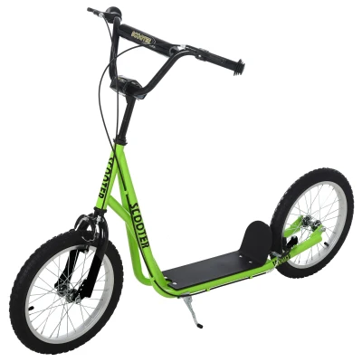 Aosom Kids Kick Scooter for 5+ Year Old, Kids Ride on Toy w/ 16'' Inflatable Wheel Dual Brakes, Green
