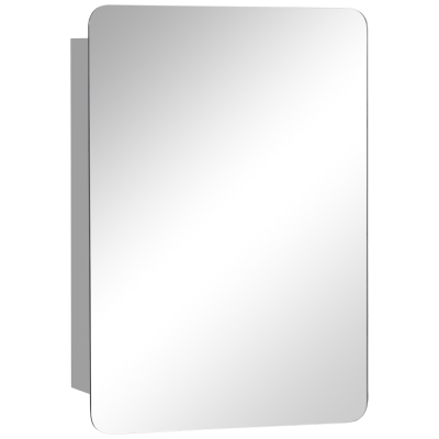 kleankin Wall-Mounted Mirror Cabinet, Bathroom Medicine Cabinet with Mirror, Sliding Door and 3-tier Storage Shelf, Stainless Steel Frame, Silver