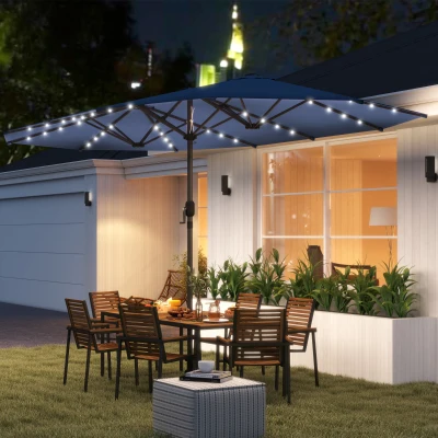 Outsunny Double-Sided Patio Parasol with LED Solar Lights, Blue