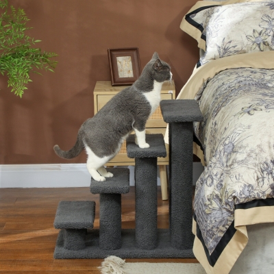 PawHut 23.5" 4 Tier Pet Stairs Dog Cat Step Scratch Post Furniture, Dark Grey