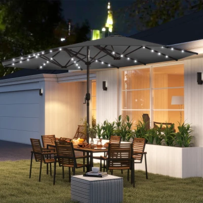 Outsunny Double-Sided Patio Parasol with LED Solar Lights, Gray
