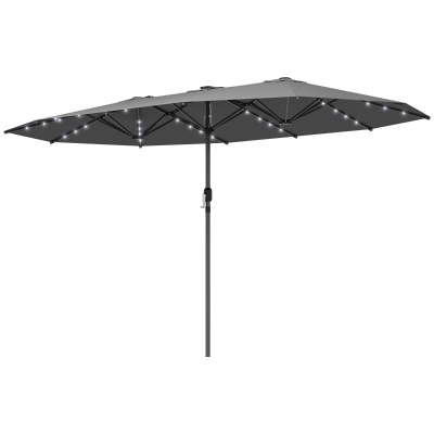 Outsunny Double-Sided Patio Parasol with LED Solar Lights, Gray