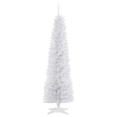 HOMCOM 6 FT Christmas Tree Classic Tree Holiday Indoor Decoration, with Stable Plastic Base, White