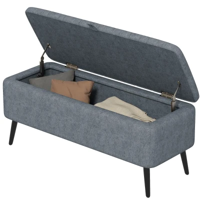 HOMCOM 40" Ottoman with Storage, Linen Upholstered Storage Ottoman Bench with Steel Legs for Living Room, Bedroom Dark Grey