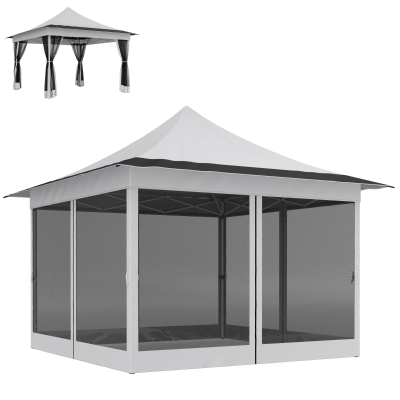 Outsunny 12' x 12' Pop Up Canopy Tent with Mesh Netting, Light Gray