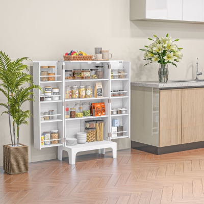 HOMCOM 44" Storage Cabinet, 2-Door Kitchen Pantry Cabinet with 4-tier Shelving, 8 Spice Racks and Adjustable Shelves