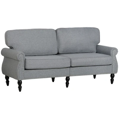 HOMCOM Traditional Style Double Sofa with Sponge Padding and Rubber Wood Leg, 2 Seater Nail Head Accent Loveseat for Living Room
