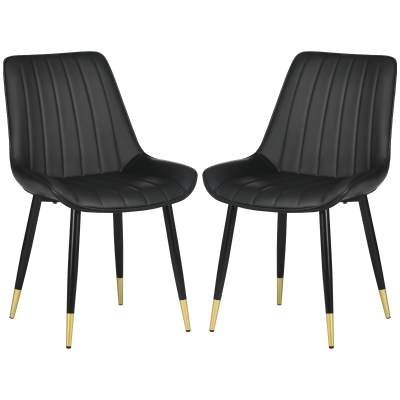 HOMCOM Dining Chairs Set of 2, Modern Kitchen Chair with PU Leather Upholstery and Steel Legs for Living Room, Bedroom, Black