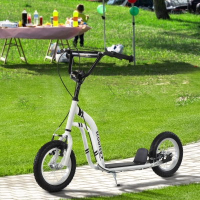 Aosom Dual Brakes Kick Scooter 12-Inch Inflatable Front Wheel Ride On Toy for Age 5+, White