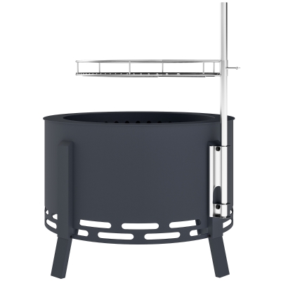 Outsunny Outdoor Fire Pit, Round Firepit with Grill Grate, Fire Bowl with Ash Catcher and Poker for Backyard Camping Bonfire Picnic, Black