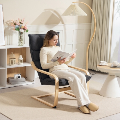 HOMCOM Modern Armchair, Upholstered Accent Chair with Curved Leg and Arm, Leisure Lounge Chair for Living Room, Dark Grey