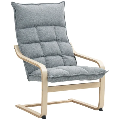 HOMCOM Modern Armchair, Upholstered Accent Chair with Curved Leg and Arm, Leisure Lounge Chair for Living Room, Light Grey