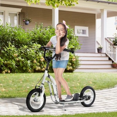 Aosom Dual Brakes Kick Scooter 12-Inch Inflatable Front Wheel Ride On Toy for Age 5+, White