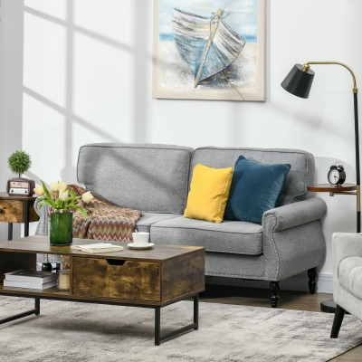 HOMCOM Stylish Midback Double Sofa with Sponge Padding, 2 Seater Sofa Couch, with Rubber Wood Leg, Grey