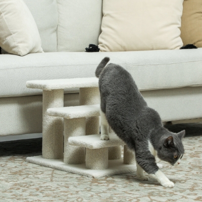PawHut 18" 3 Tier Pet Stairs Dog Cat Step Scratch Post Furniture, Beige