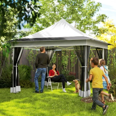 Outsunny 12' x 12' Pop Up Canopy Tent with Mesh Netting, Light Gray