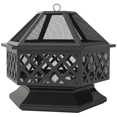 Outsunny 28" Outdoor Fire Pit Wood Burning Firepit with BBQ Grill, Spark Screen, Poker for Patio Backyard Camping Picnic Bonfire