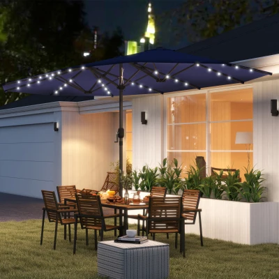 Outsunny Double-Sided Patio Parasol with LED Lights, Navy Blue