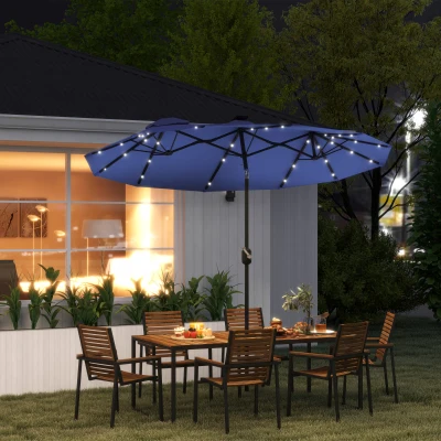 Outsunny 9.7' Double-Sided Patio Umbrella with LED Lights, Navy Blue