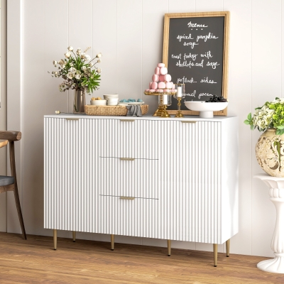 HOMCOM Modern Kitchen Storage Cabinet, Sideboard Buffet Cabinet w/ 3 Drawers and Adjustable Shelves for Kitchen Hallway, White