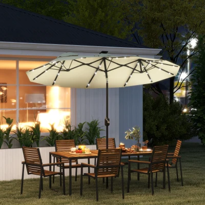 Outsunny 9.7' Double-Sided Patio Umbrella with LED Lights, Cream White