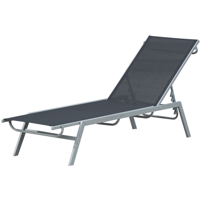 Outsunny Sun Lounger, Outdoor Chaise Lounge with 5-Position Backrest for garden, Black