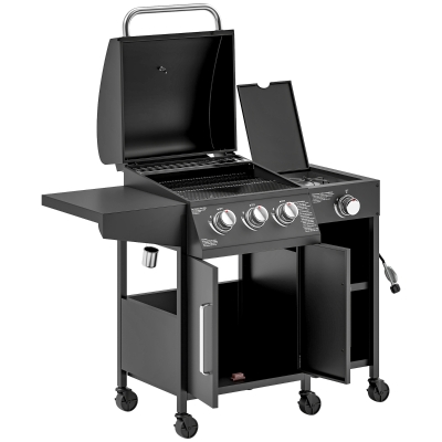 Outsunny 3 Burner Propane Gas Grill with Side Burner, 37,000 BTU
